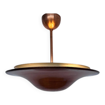 Suspension en laiton de style Bauhaus à éclairage indirect, années 1930 - Tchécoslovaquie