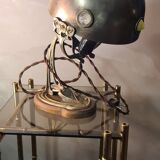 Lampe de table 1900 laiton cuivre ancienne a cabochon en verre  35x24