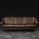 Vintage Mid-Century Scandinavian Danish Modern Brown Leather 3-Seater Sofa, 1970s