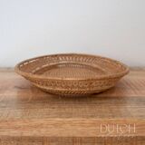 Panier vintage en rotin tissé à la main, tissage en dentelle ouverte, plat à bibelots en osier