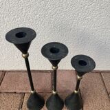 Set de 3 bougeoirs en fonte et laiton