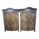 Pair of high-quality solid oak Norman wardrobes, "Cauchoise" model from the 1960s-1970s.