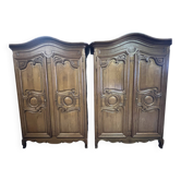 Pair of high-quality solid oak Norman wardrobes, "Cauchoise" model from the 1960s-1970s.