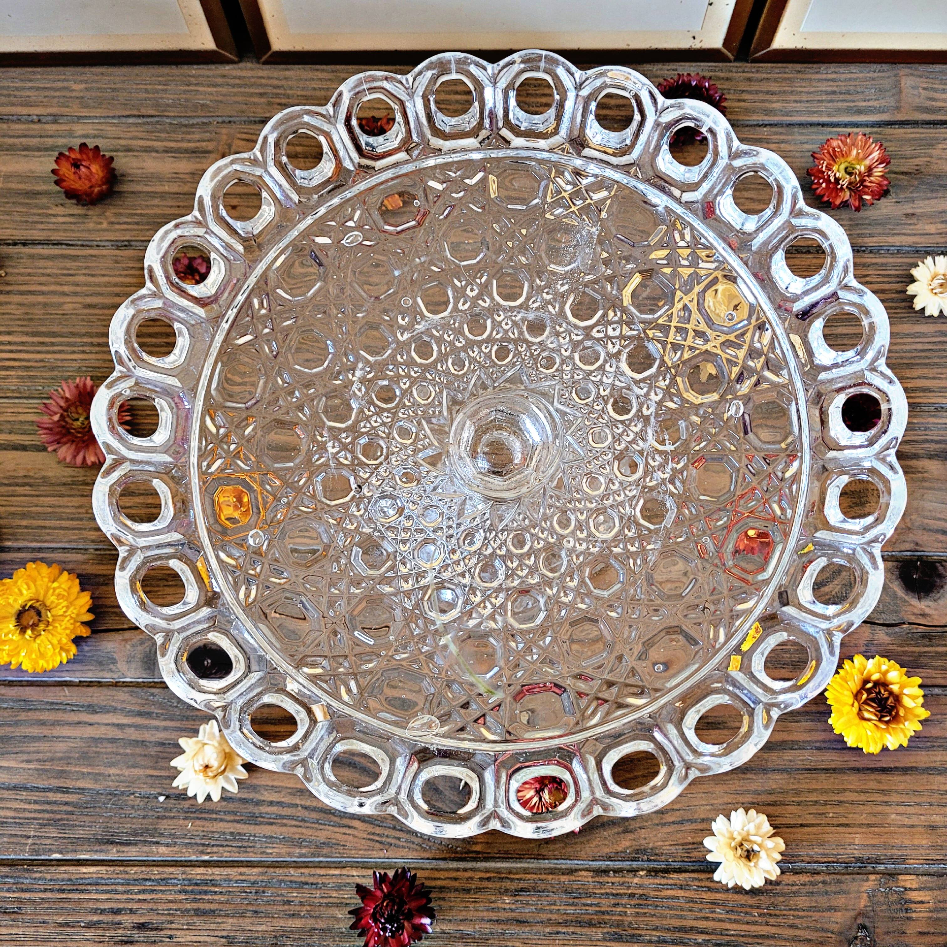 Molded glass compote bowl, geometric decoration