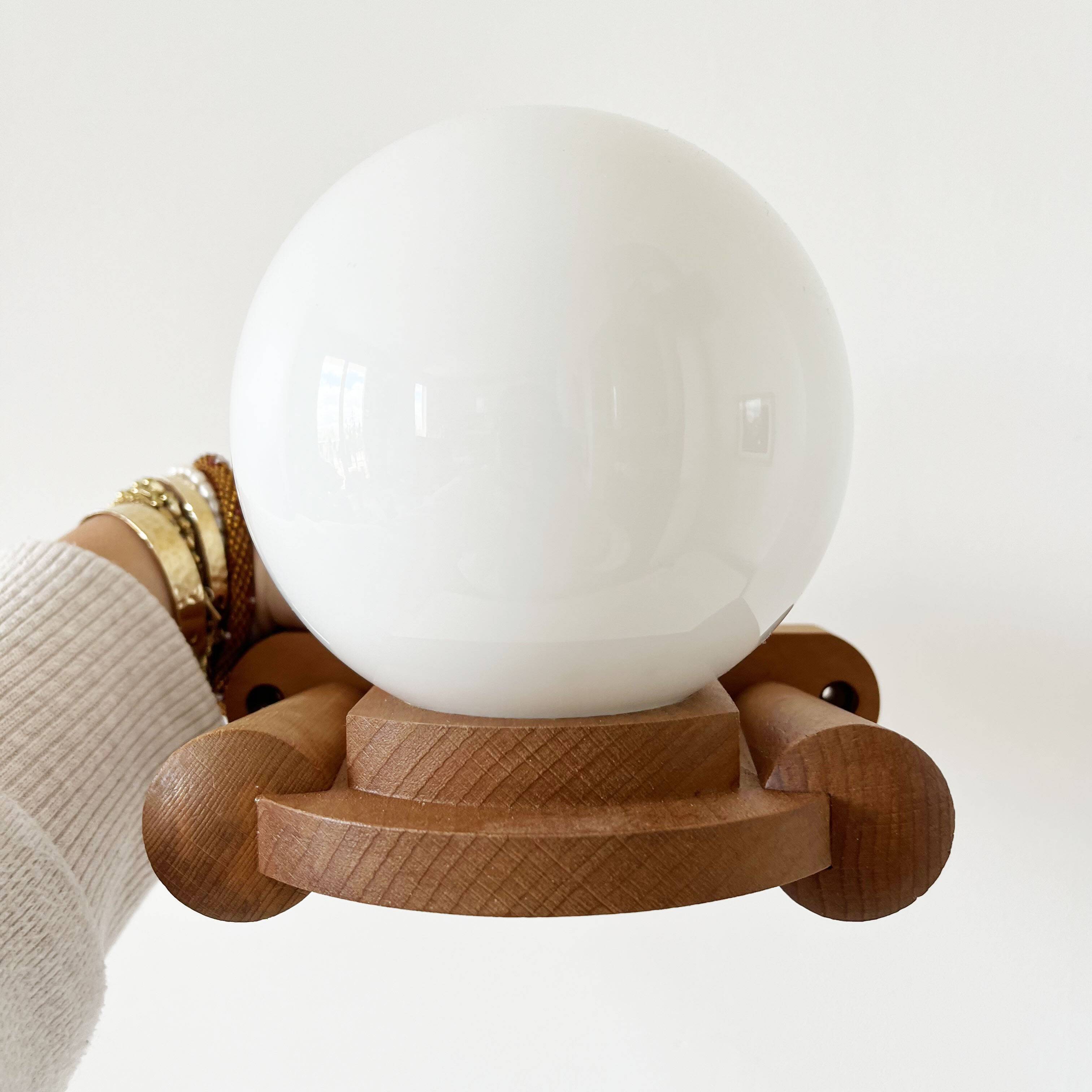 Tissot wall lamp in wood and opaline globe 1960