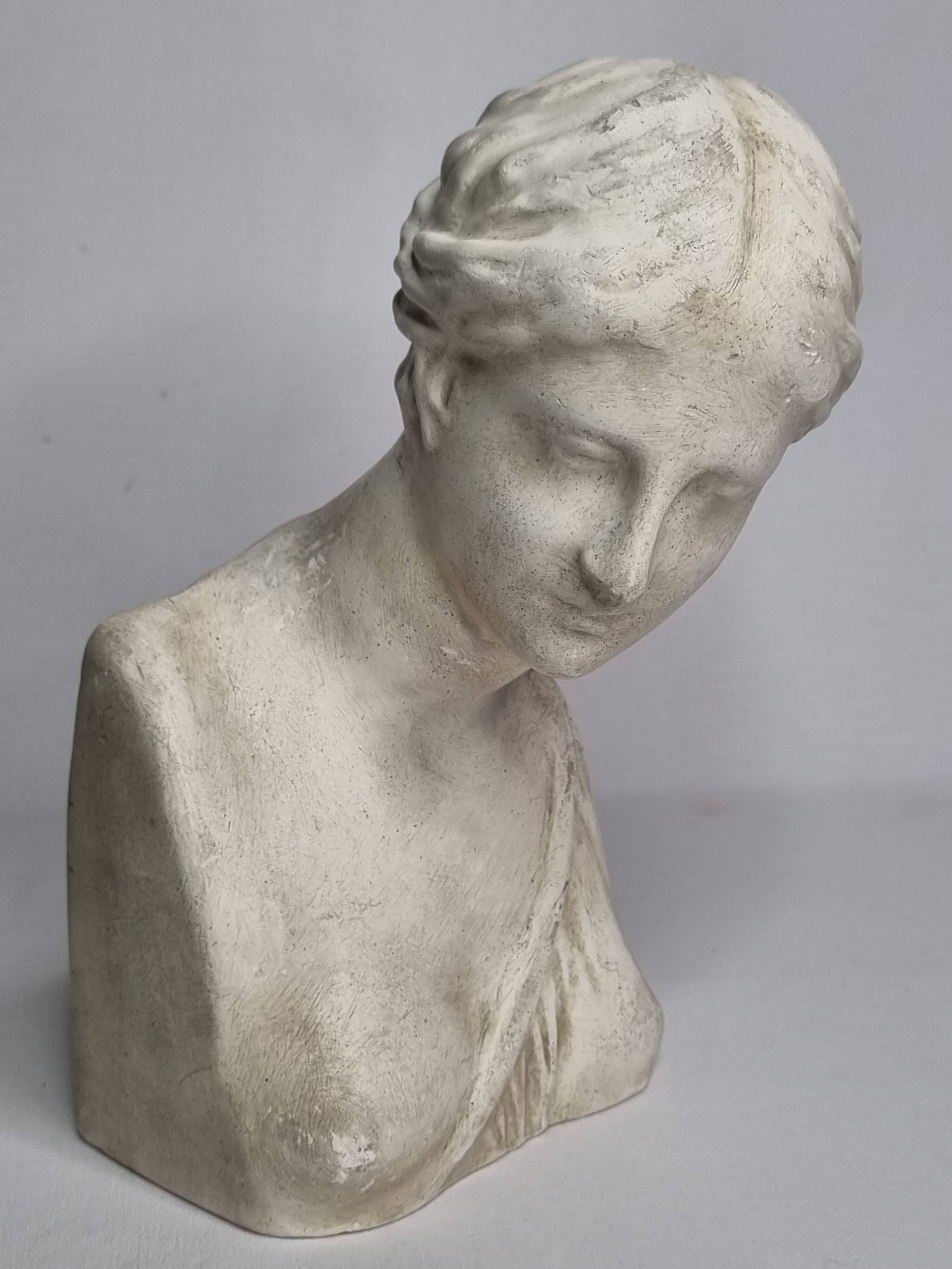 Antique goddess bust in patinated plaster, old, 27 cm