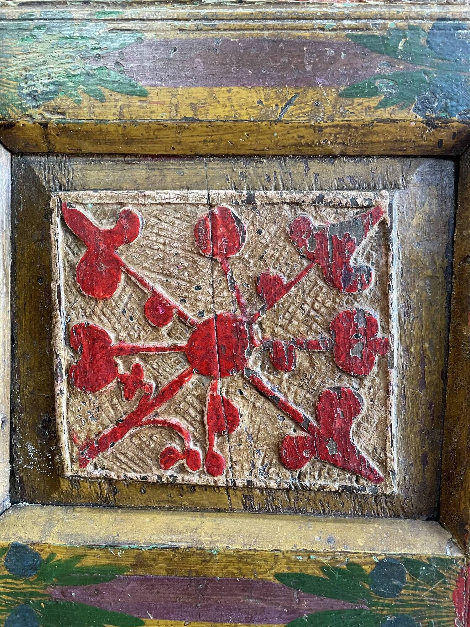 Pakistan, swat valley, old 2-door wardrobe from the 19th century with its original polychromy