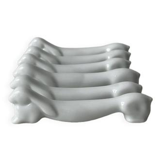 6 porcelain knife holders in the shape of a rabbit