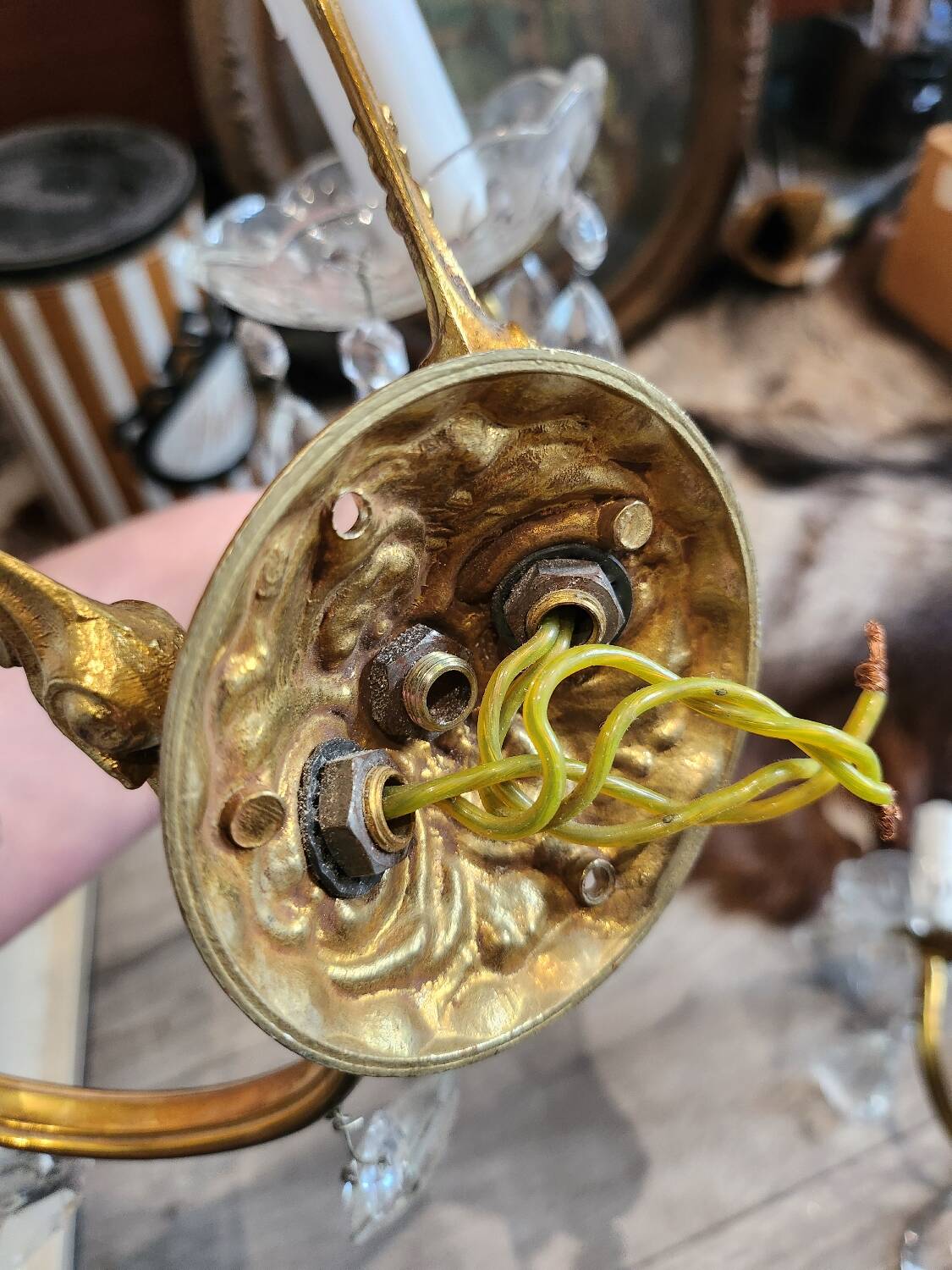Set of two brass pendant wall lights