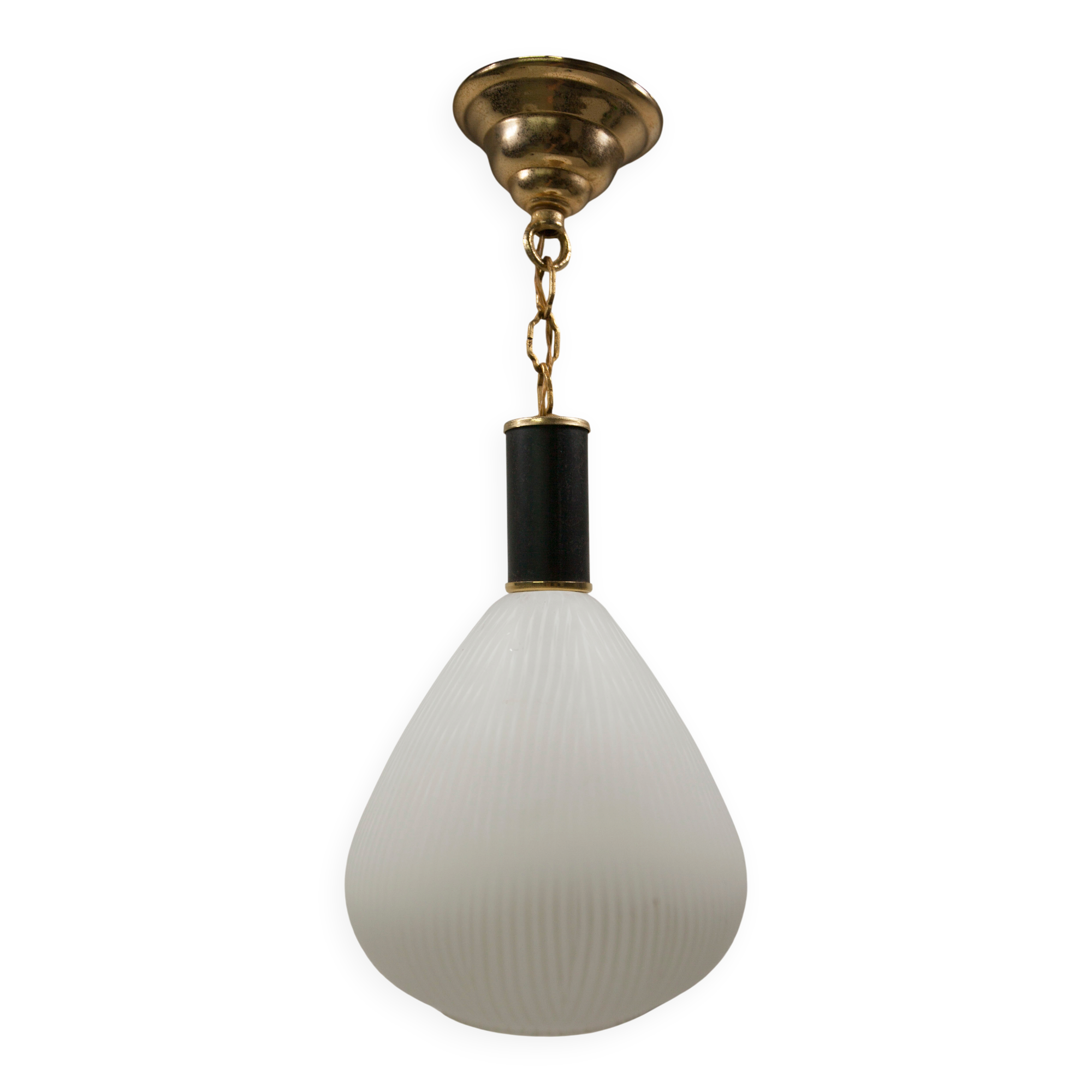 Mid-century suspension, brass, striped glass.