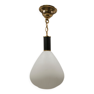 Suspension mid century, laiton, verre zebré