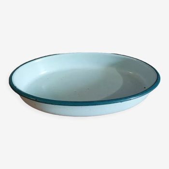 Oval metal enamelled dish water green edging dp 0323151