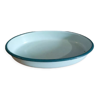 Oval metal enamelled dish water green edging dp 0323151