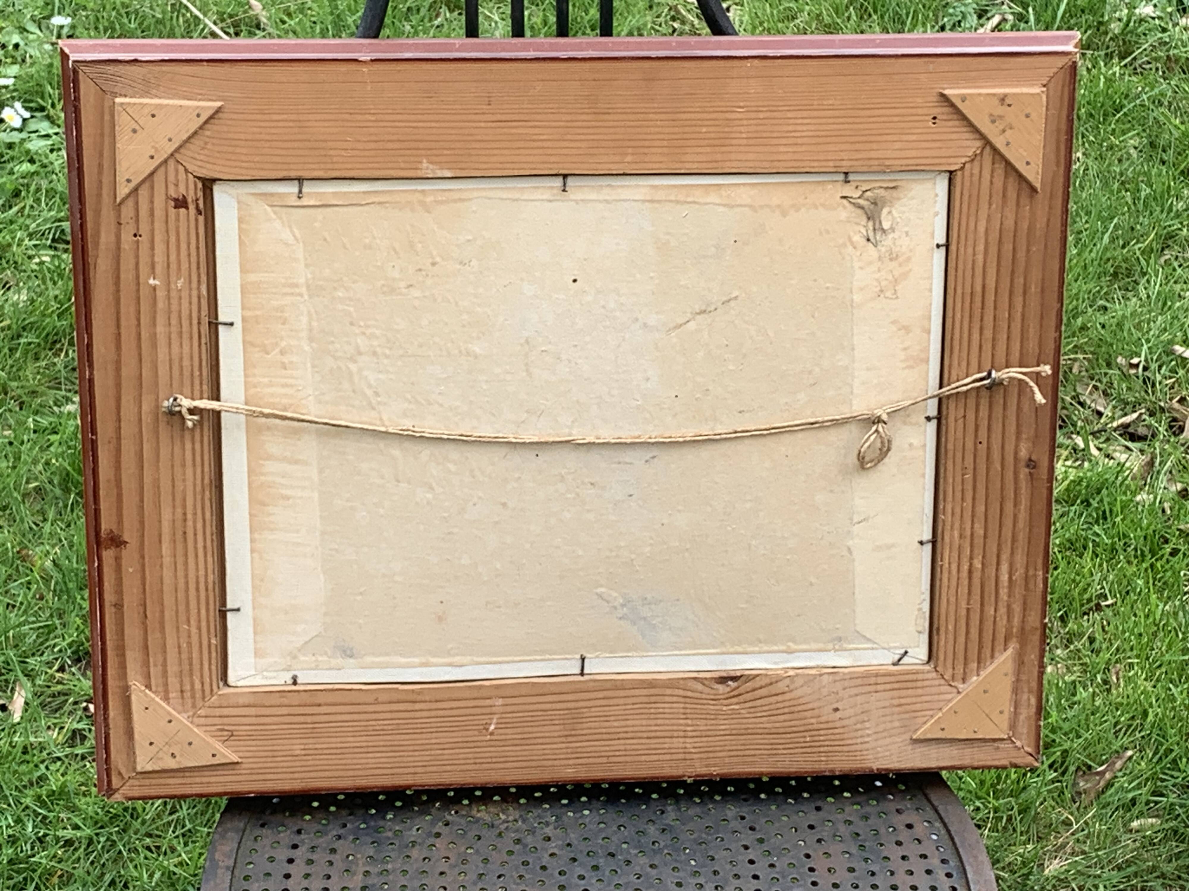 Framed painting, painting, southern farmhouse, Ismael sign, painting on framed canvas cardboard, vintage