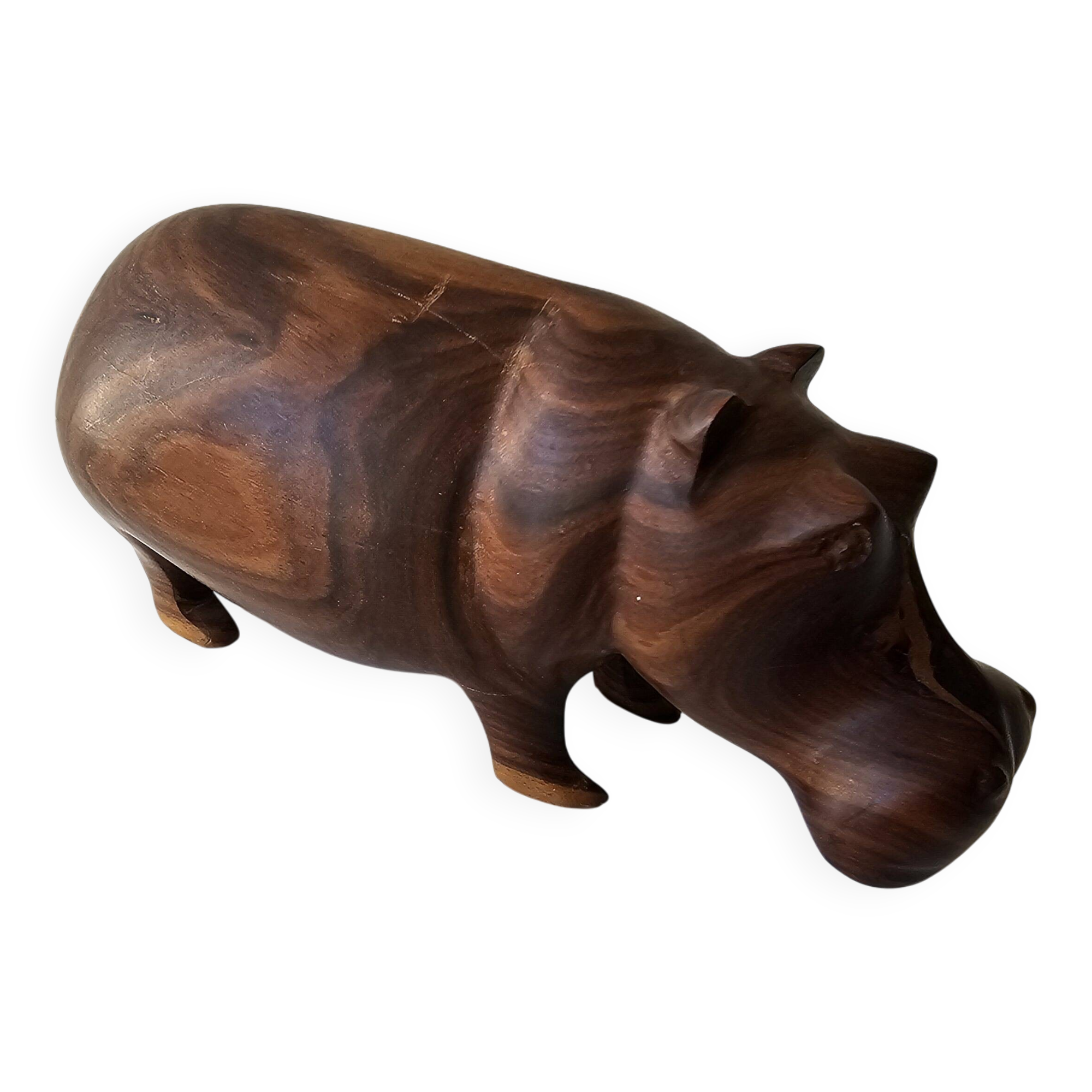 Zoomorphic wooden hippopotamus statuette sculpture