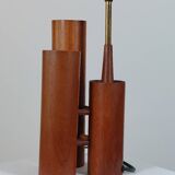 Vintage 50s wooden table lamp with pleated shade.