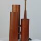 Vintage 50s wooden table lamp with pleated shade.