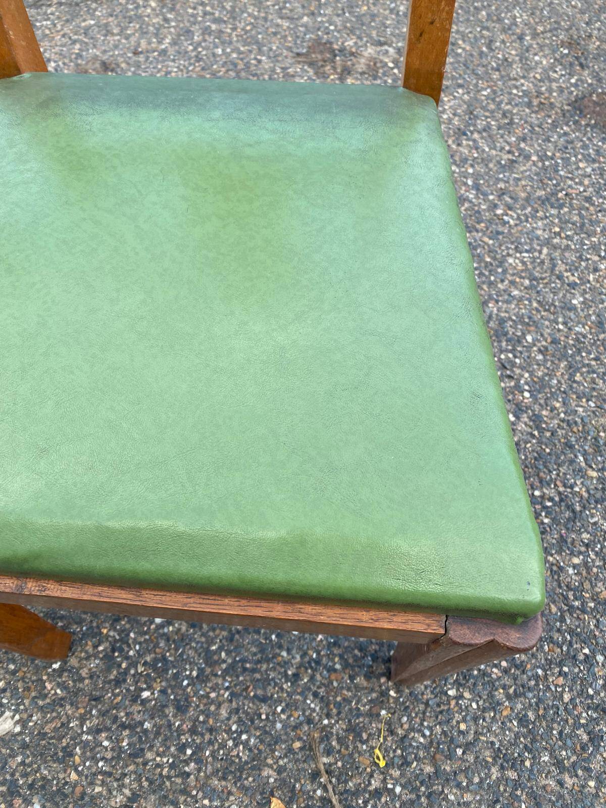 2 art deco dining room chairs in solid wood and green leather