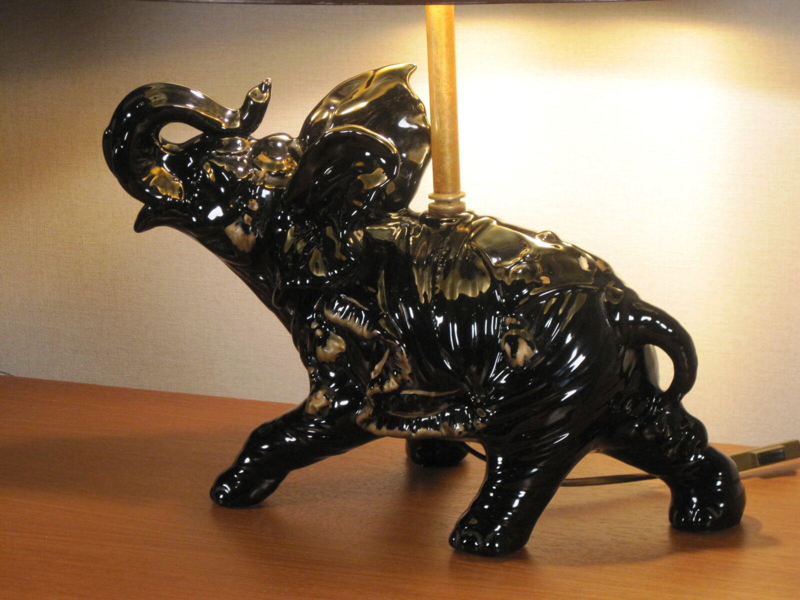 black enamelled ceramic and gold gilding elephant lamp 1950s