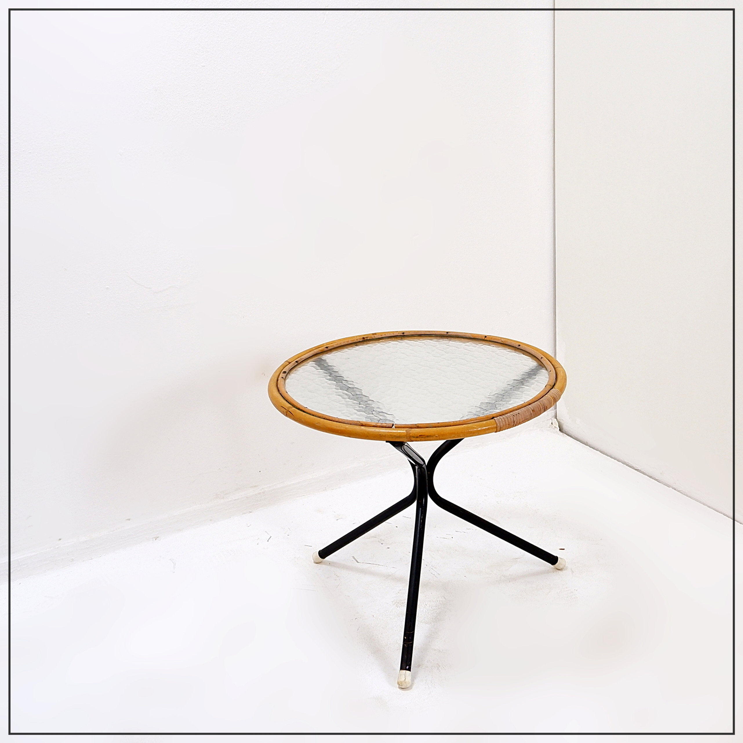 Mid-century bamboo, metal, and glass side table - Netherlands 1960s