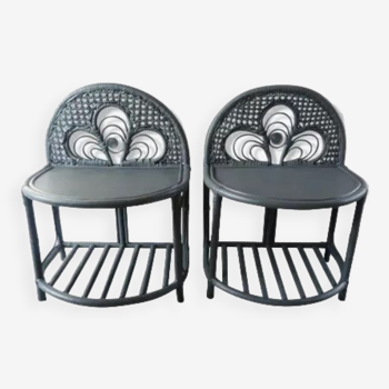 Pair of bedside tables Peacock rattan