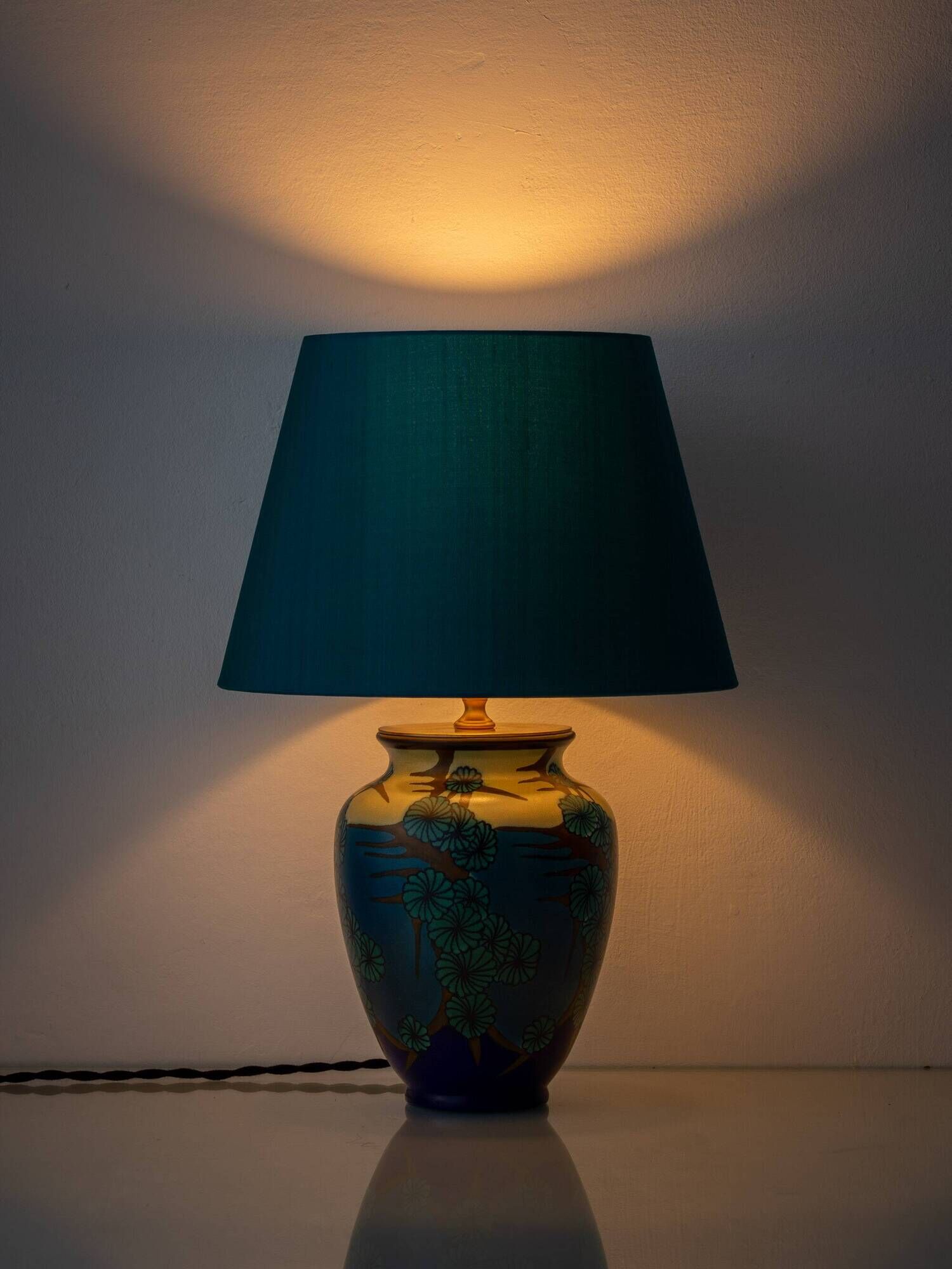 Art Deco Ceramic Table Lamp by PZH Gouda, 1928, with New Dupion Silk Shade