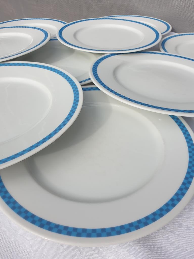 Set 12 plates checkered earthenware blue Lustucru diam25