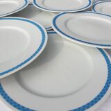 Set 12 plates checkered earthenware blue Lustucru diam25