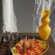 Modern vase in vintage opaline yellow glass H:30cm
