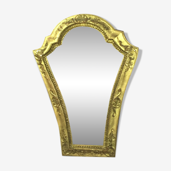 Miroir biseauté en bois et stuc doré 49 x 35,5 cm