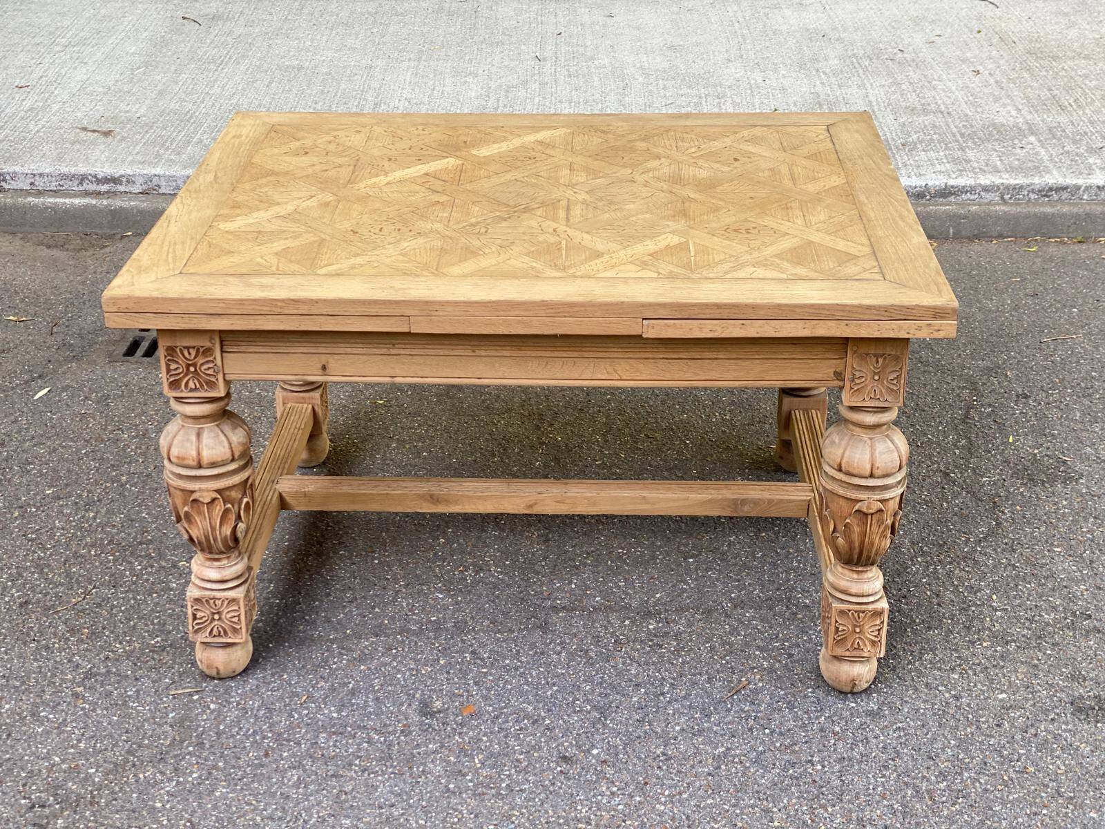 Art Deco monastery dining table, extendable, stripped in solid oak 230.