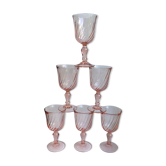 Lot de 6 verres à vin en verre rose torsadé Rosaline vintage