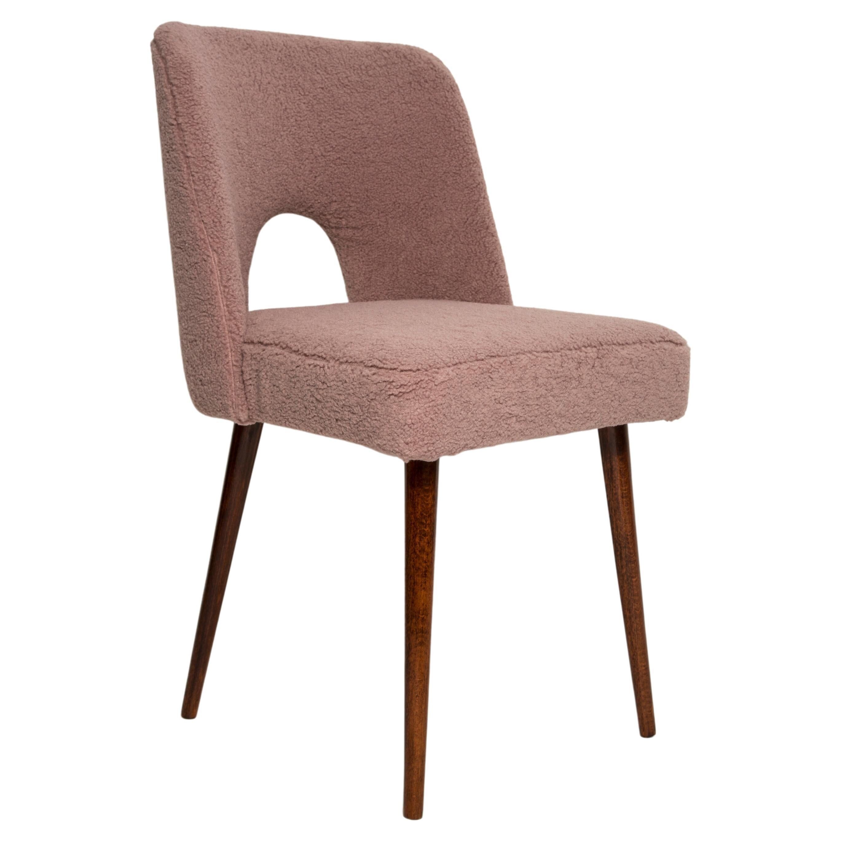 Mid-century pink boucle shell chair, Europe, 1960s