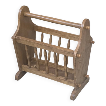 Porte-revues vintage en bois massif des années 80