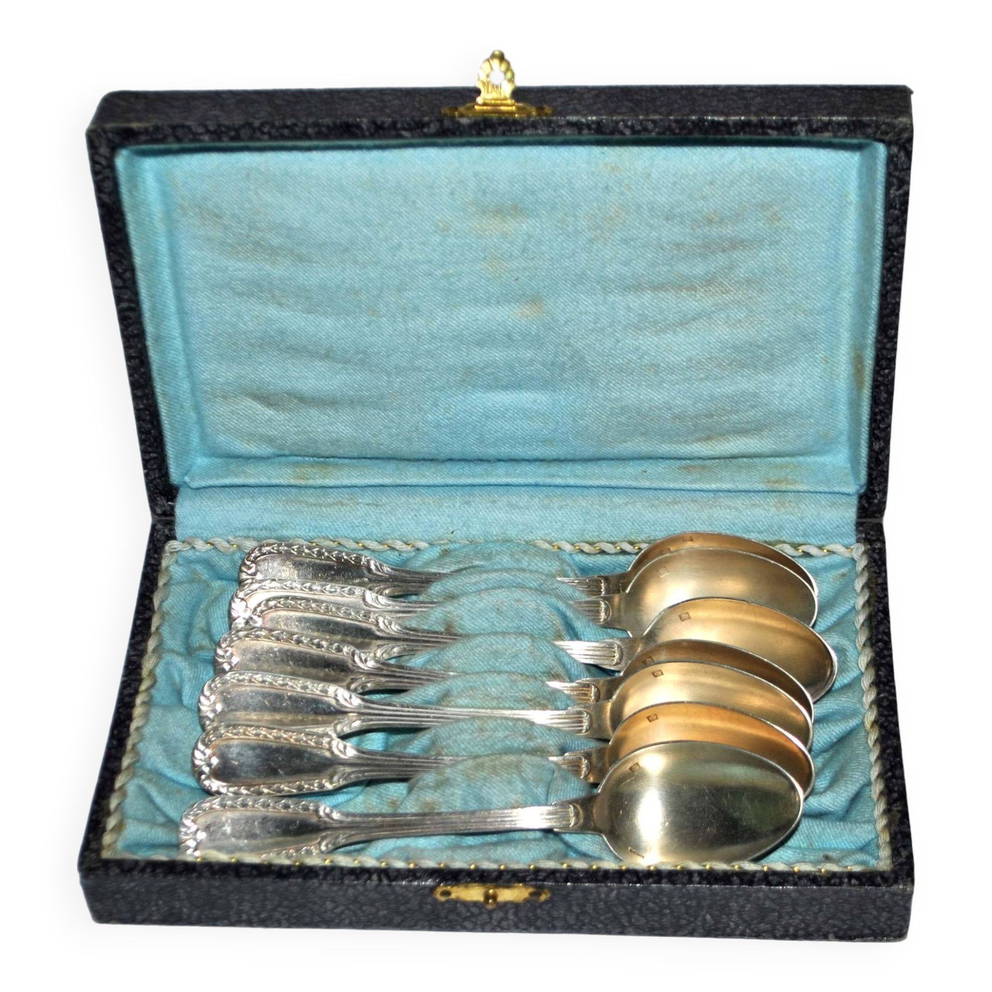 Set of 6 silver-plated coffee spoons Goldsmith Boulenger tulip frieze decoration 14cm