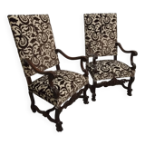 Pair of ceremonial armchairs in blackened oak, France late 18th century.