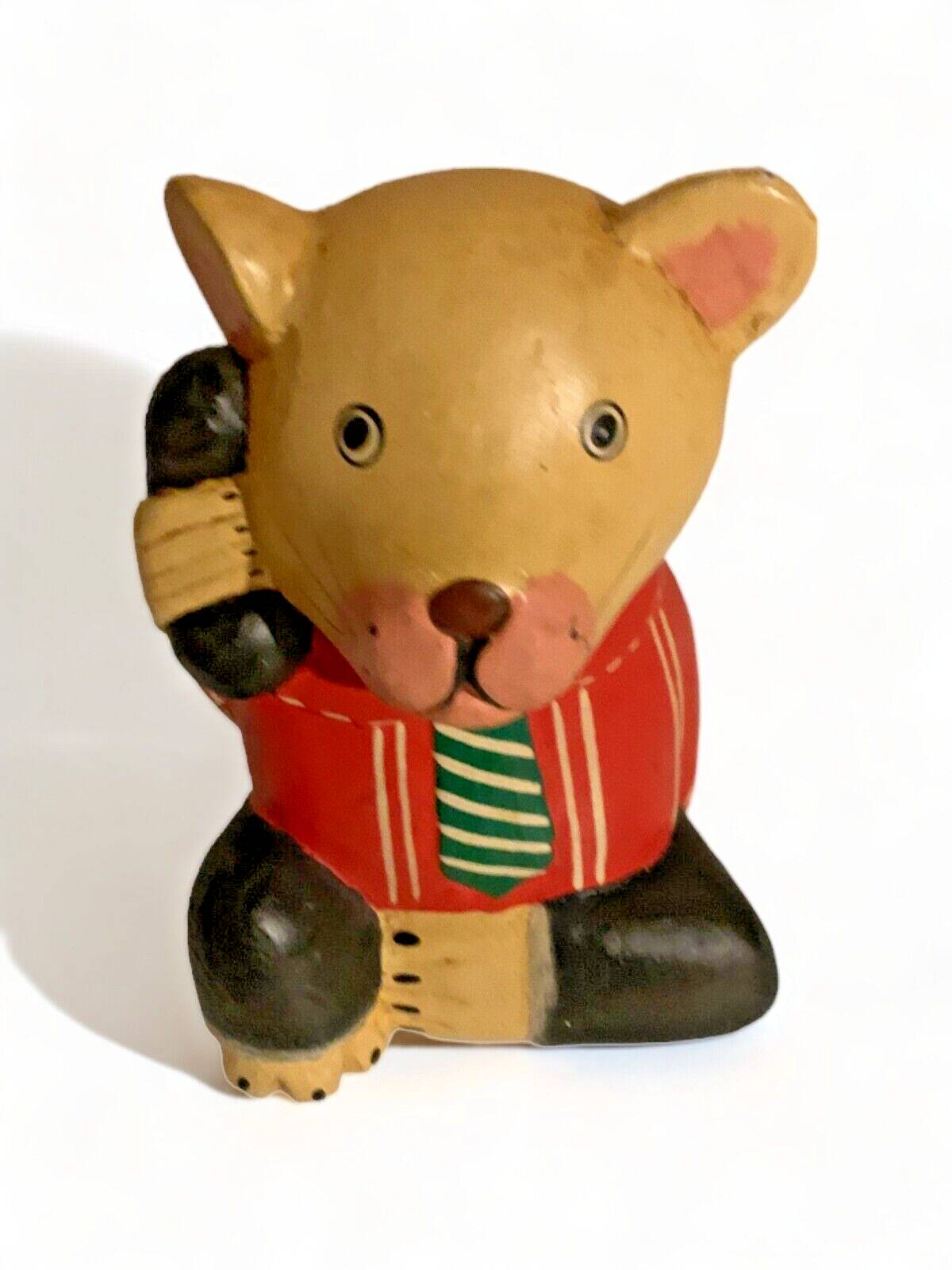 Bear 1985 light wood 17cm hand painted telephone deco toy old vintage statuette