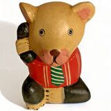 Bear 1985 light wood 17cm hand painted telephone deco toy old vintage statuette