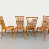 Set of 4 vintage Audoux Minet rattan chairs from the 1950s and 60s.