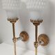 Pair of vintage patinated golden metal hand sconces