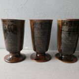 Lot of 6 sandstone mazagrans enamelled by Isabelle Roger and Pierre Bernier