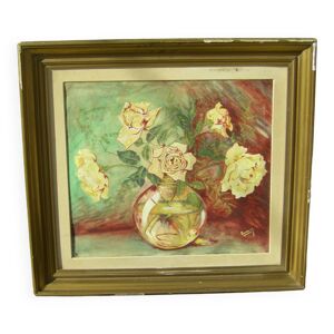 Peinture  vase de roses
