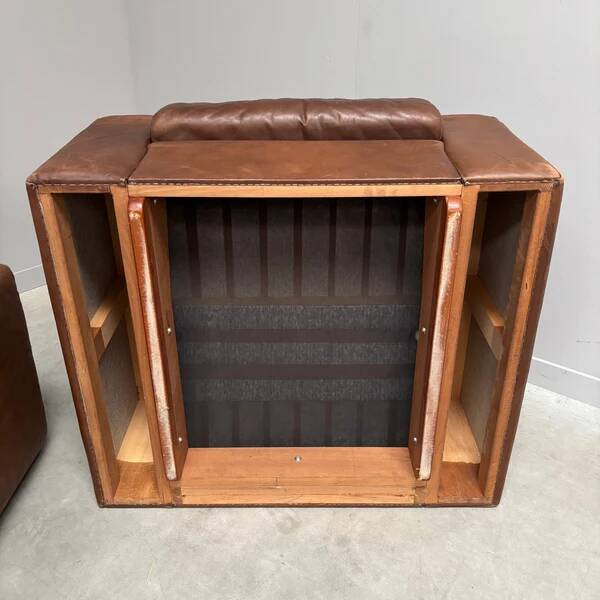 Ensemble de fauteuils en cuir marron vintage, années 1970.