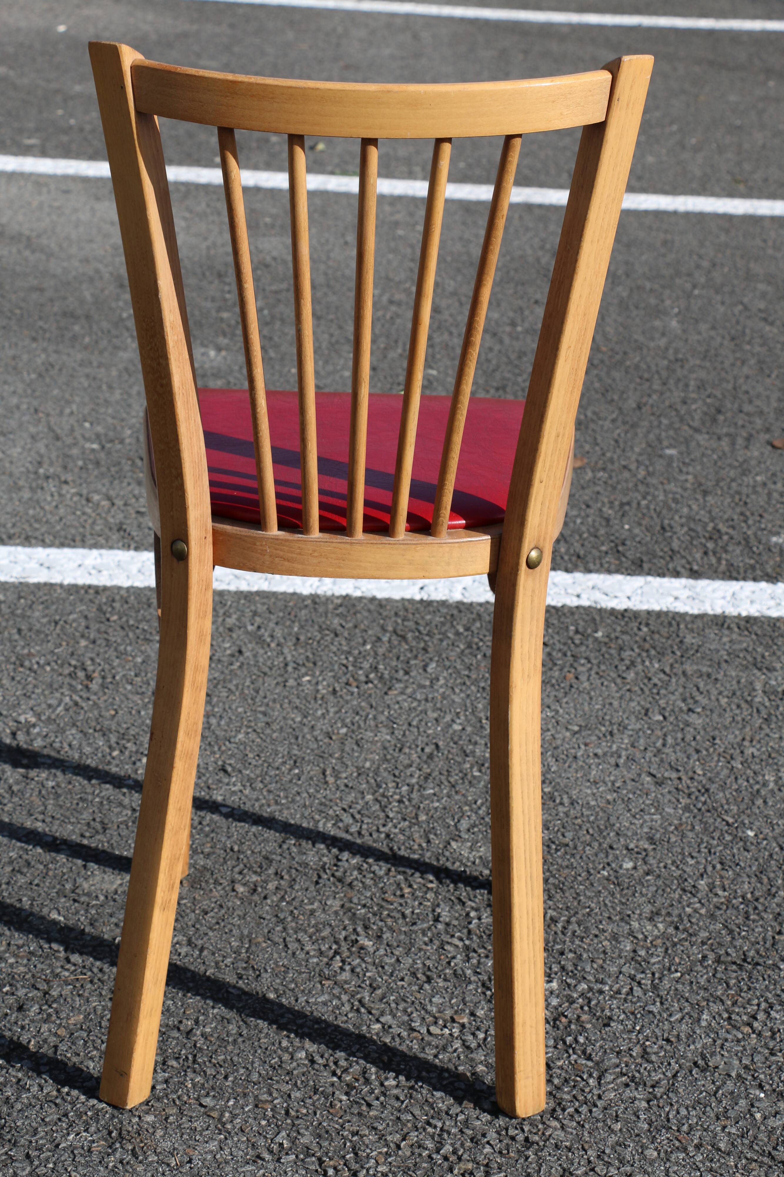 Suite de 4 chairs Bistro Baumann 60s No. 12 red skai (very good condition)