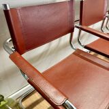 4 fauteuils S34 style Marc Stam en cuir cognac et tubulaire