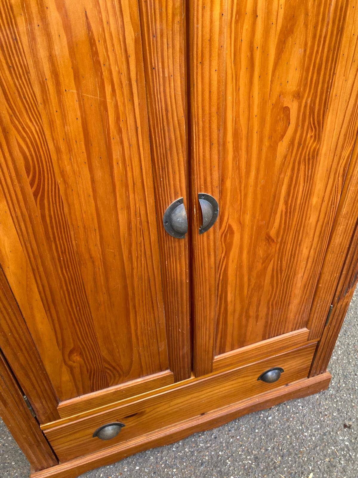 Small wardrobe / bonnetière in solid honey pine with 2 doors and 1 drawer.