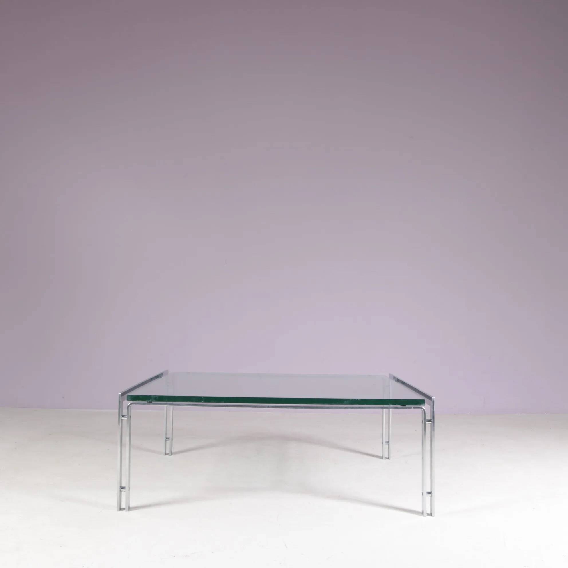 1960s coffee table with chrome frame and glass top by Hank Kwint for Metaform Netherlands