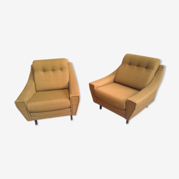 Paire de fauteuils années 60 vintage jaune doré