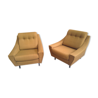Paire de fauteuils années 60 vintage jaune doré