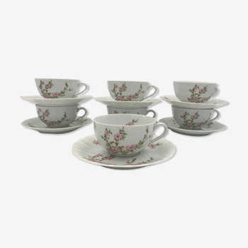 BERNARDAUD LIMOGES, France - Seven porcelain tea cups/coffee, Amandine décor